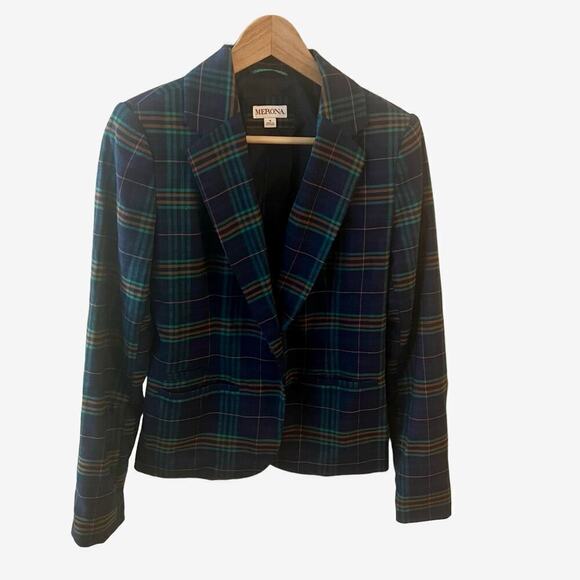 Merona SZ 4 Plaid Cropped Blazer Dark Academia Collegiate Schoolgirl Moody - Picture 1 of 9